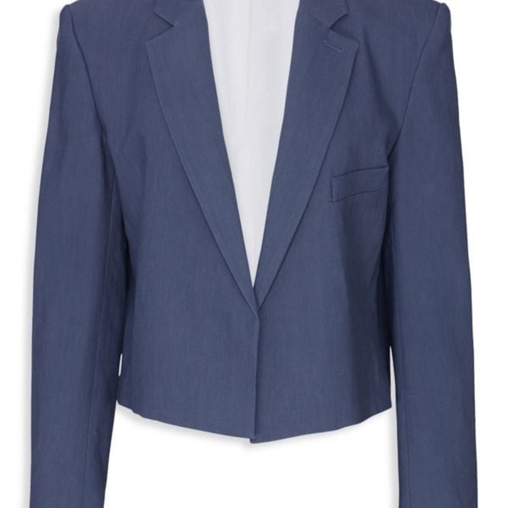 Tibi Cropped Linen Coastal Blue Blazer Jacket Size: 10 (Large) - Picture 4 of 12